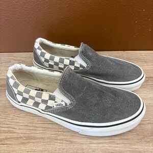 Vans Grey and White Checkered Slip On trainers, Men’s Size 8, Women’s 9.5